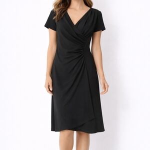 Talbots Elegant Black Wrap Midi Dress